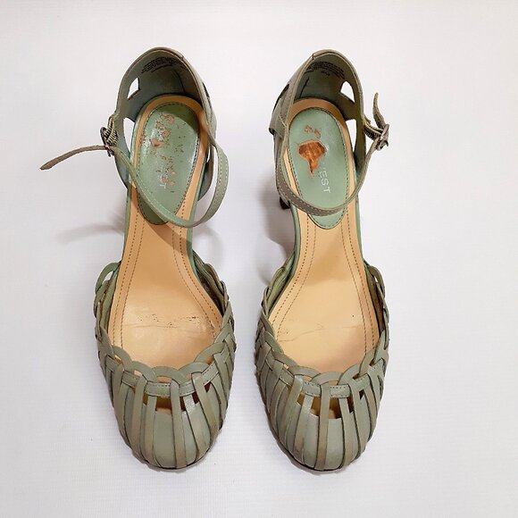NINE WEST Lattice Weave Heeled Sandals with Ankle Strap in Mint Green Leahter - Picture 2 of 12
